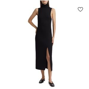 Vince Black Sleeveless Turtleneck Midi Dress with Side Slit